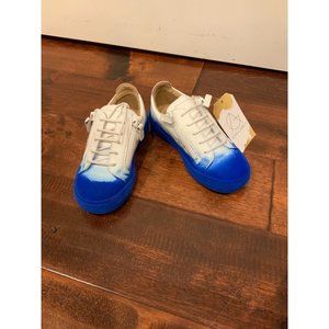 Giuseppe Zanotti White/Blue Leather & Velvet Kids Sneakers, Sz 11.5 US, 29 EUR